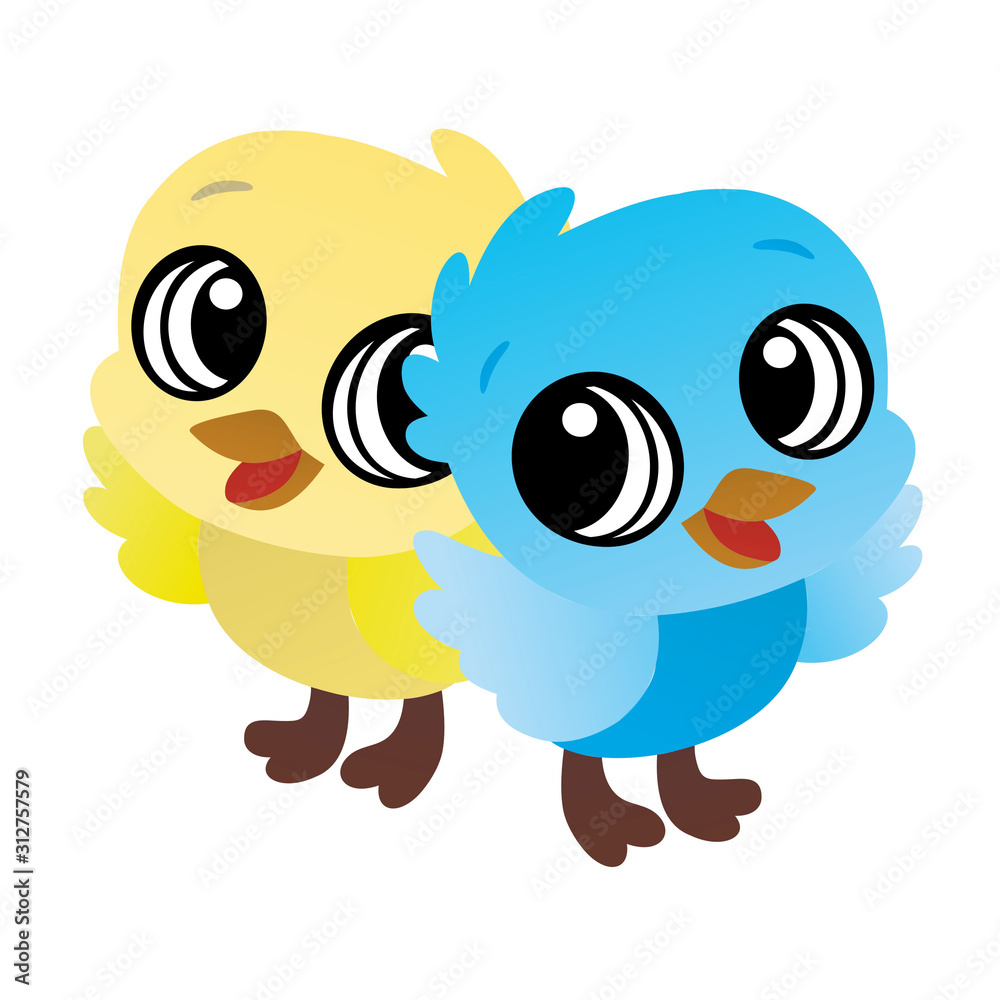 Illustration of Yellow and Blue Baby Bird Cartoon, Cute Funny Character, Flat Design Illustration of Yellow and Blue Baby Bird Cartoon, Cute Funny Character, Flat Design