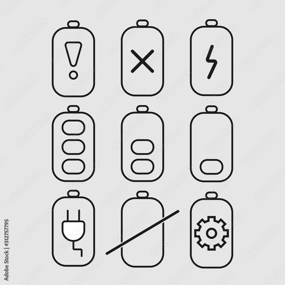 Simple set of battery related vector icons for your design. Simple set of battery related vector icons for your design.