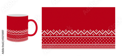 Knit seamless pattern. Red crochet print. Vector illustration.