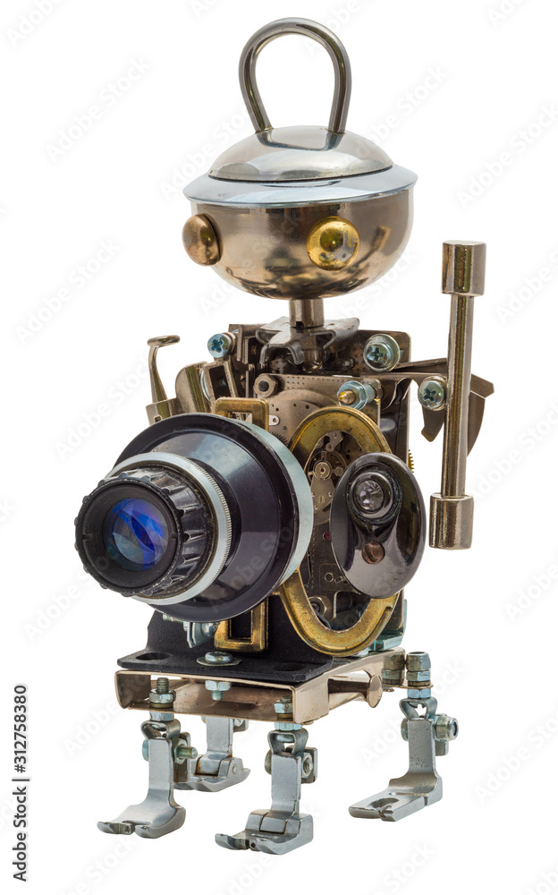 Steampunk robot. Cyberpunk style. Chrome and bronze parts. Steampunk robot. Cyberpunk style. Chrome and bronze parts.
