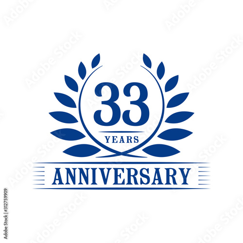 33 years logo design template. Thirty third anniversary vector and illustration.