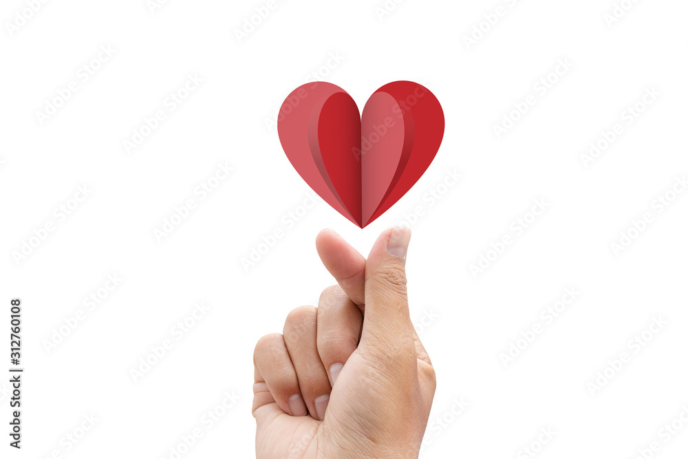 symbol of mini heart by hand and red heart isolated on white background - clipping paths