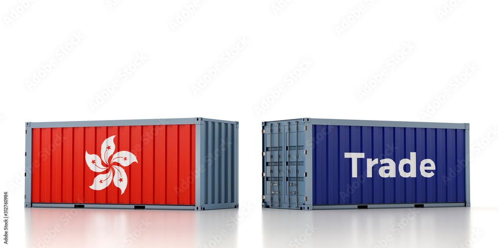 Freight container with Hong Kong flag. 3D Rendering Freight container with Hong Kong flag. 3D Rendering