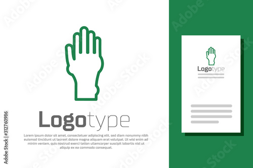 Green line Hand with psoriasis or eczema icon isolated on white background. Concept of human skin response to allergen or chronic body problem. Logo design template element. Vector Illustration