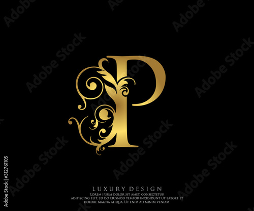 Golden P Luxury Logo Icon, Classy Letter Logo Design.