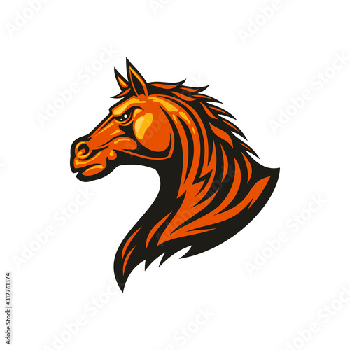 Stallion mustang isolated horse head. Vector equestrian sport mascot, racehorse animal