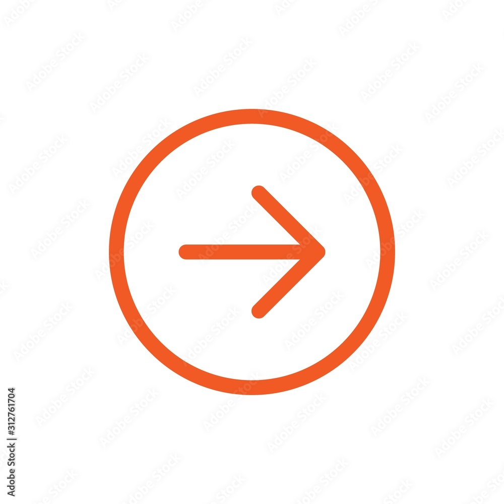 Continue icon in circle. red thin right arrow icon. Isolated on white. Continue icon in circle. red thin right arrow icon. Isolated on white.