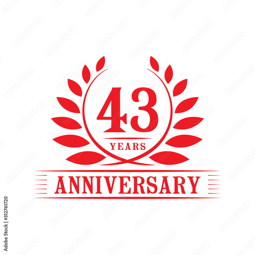 43 years logo design template. Forty third anniversary vector and illustration.
