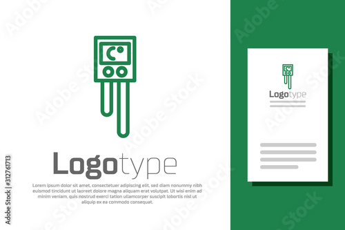 Green line Temperature and humidity sensor icon isolated on white background. Logo design template element. Vector Illustration
