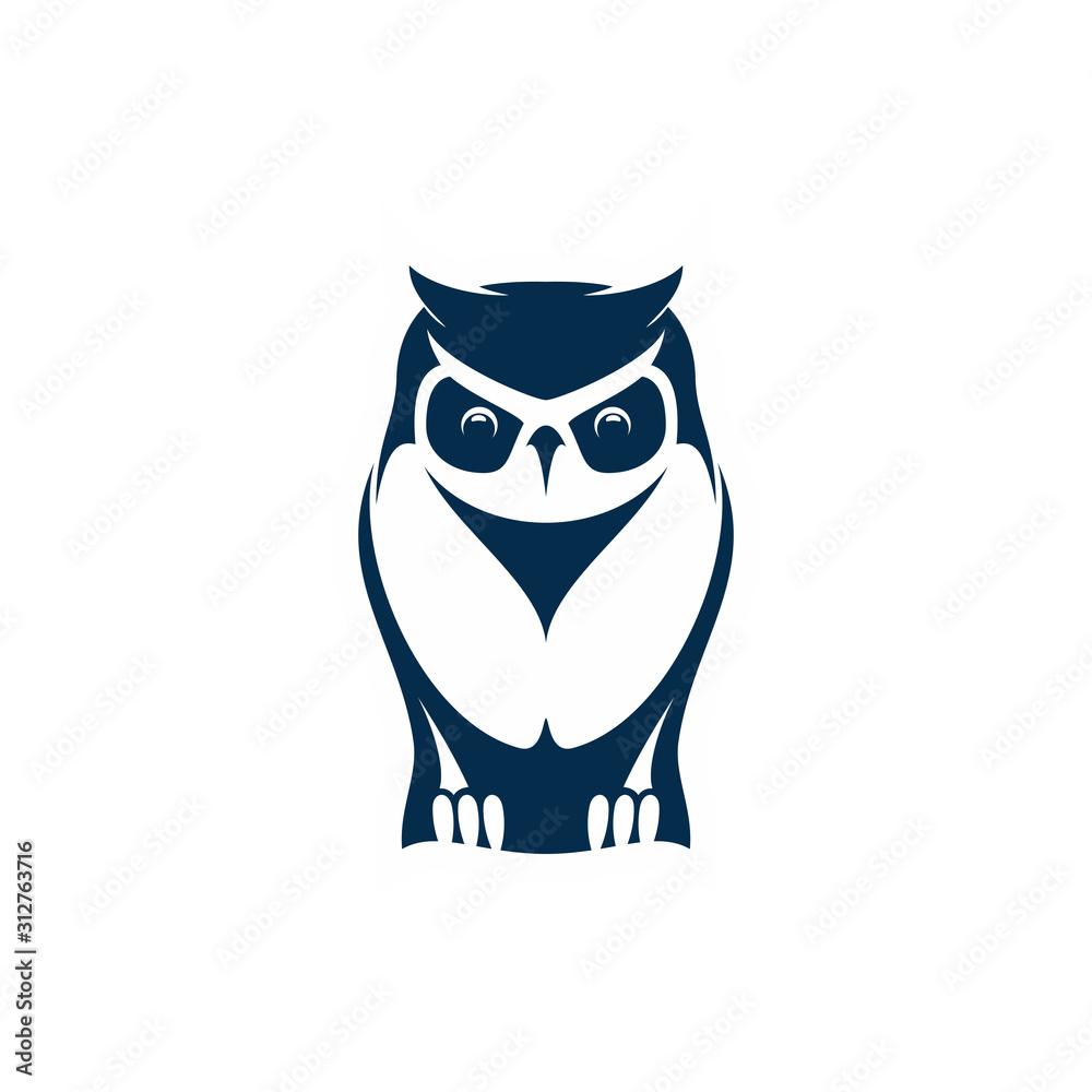 Wild owl isolated wise bird mascot. Vector feathered animal, symbol of wisdom