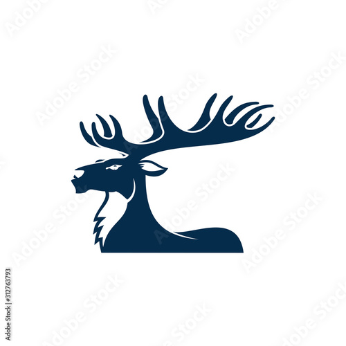 Moose with big antlers isolated elk animal profile view. Vector horned buck, forest stag