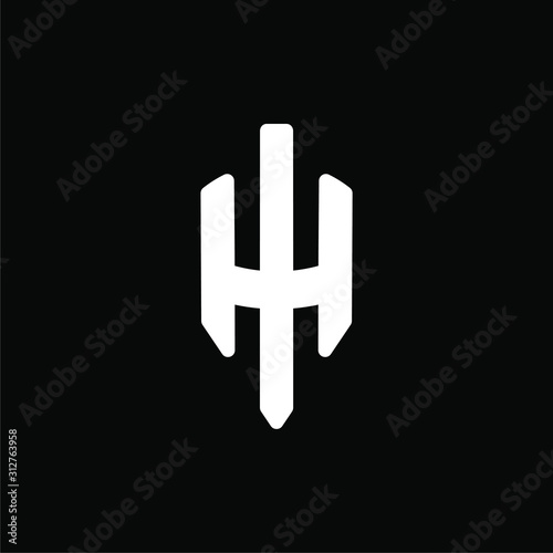 Initial letter H logo template with heraldic line art symbol in flat design monogram illustration