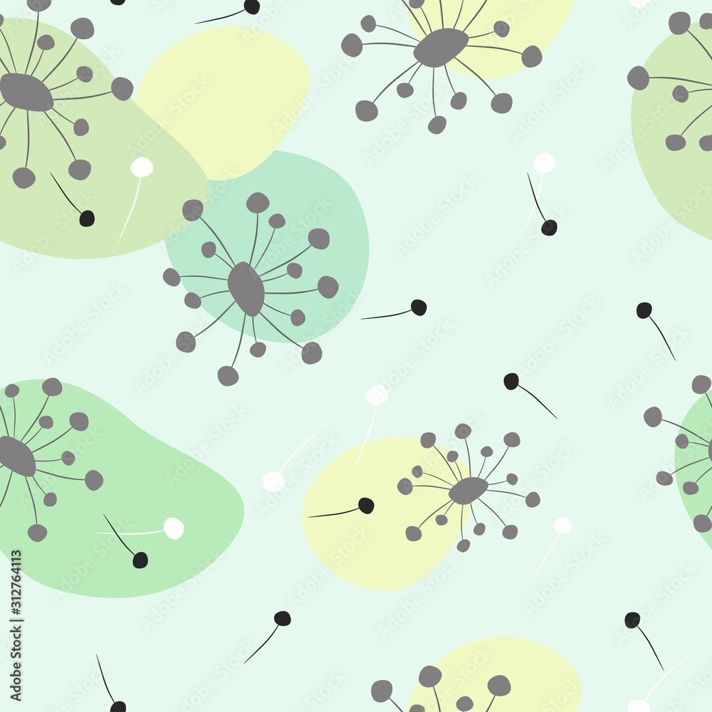 Fototapeta Abstract seamless pattern of flying dandelions. Background in a simple style with geometric elements.