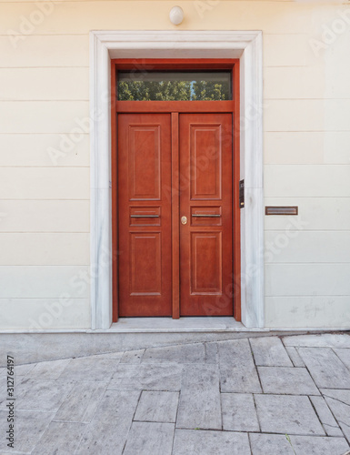 house entrance solid wood door, Athens Greece, Plaka neighborhood