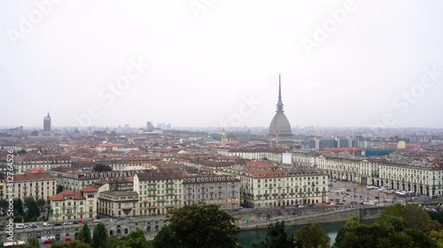 Mole Antonelliana seen from above, Monte dei Cappuccini, real time Turin