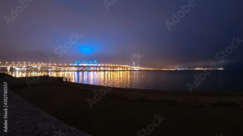 4k timelapse Zenit Arena with West Speed Diametr road in fog, no snow december 2019, Russia photo