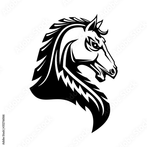 Heraldic horse vector icon. Royal heraldry horse symbol of gothic medieval Pegasus stallion