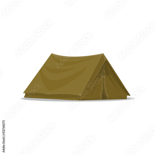 Camping tent vector isolated icon. Hunting adventure and outdoor hiking tourist tent equipment