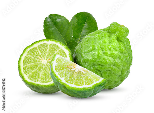 fresh bergamot fruit with leaf isolated on white photo