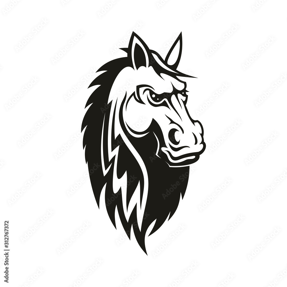 Fire elegant horse symbol of speed in equestrian sport. Vector isolated racehorse, thoroughbred stallion mascot Fire elegant horse symbol of speed in equestrian sport. Vector isolated racehorse, thoroughbred stallion mascot