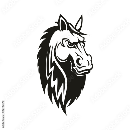 Fire elegant horse symbol of speed in equestrian sport. Vector isolated racehorse  thoroughbred stallion mascot