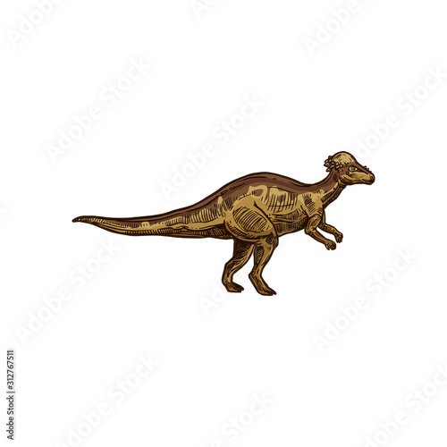 Dino cartoon prehistoric raptor animal isolated sketch. Vector prehistoric animal, cartoon dino mascot