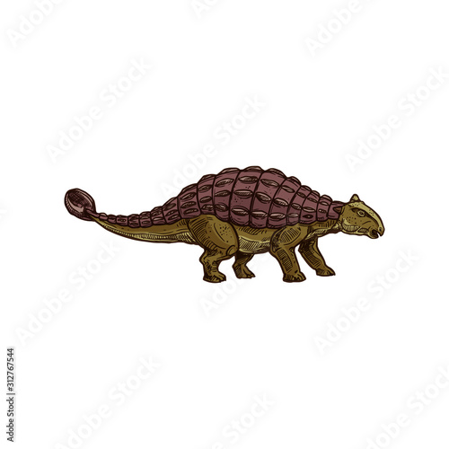 Spinosaurus isolated prehistoric dino. Vector animal of jurassic period, ankylosaurus dinosaur sketch