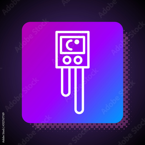 White line Temperature and humidity sensor icon isolated on black background. Square color button. Vector Illustration