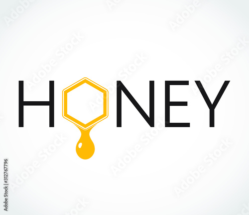honey text with honeycomb label