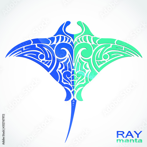manta ray blue green color ornamental symbol