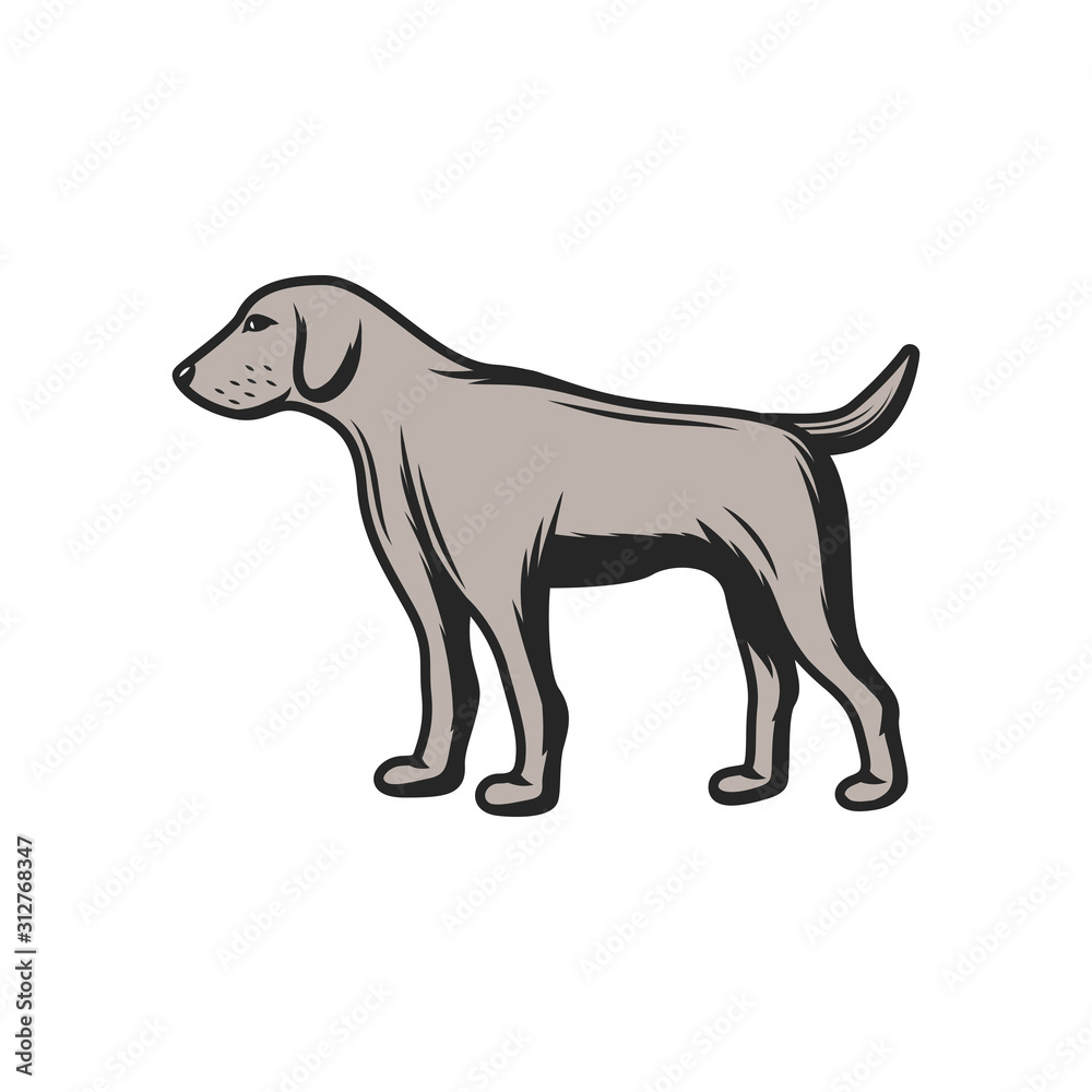 Hunting dog and pet icon. Vector hunter gun dog hound for birds trophy