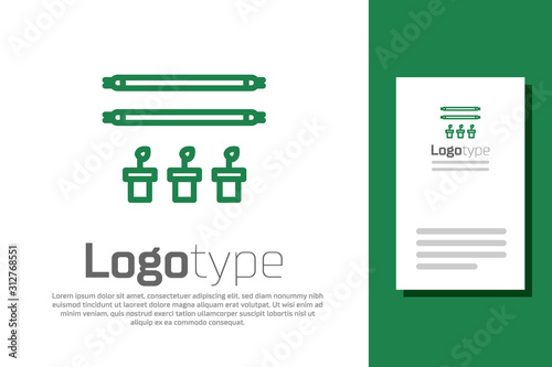 Green line Smart farm with light bulb and plant symbol icon isolated on white background. Logo design template element. Vector Illustration