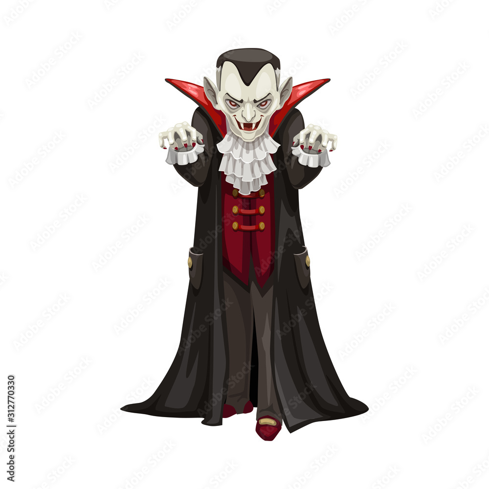 Dracula icon, vampire in coat, Halloween character isolated vector. Dead monster with fangs