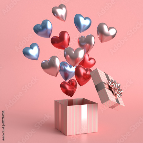 Happy valentines day concept with many heart shaped balloons .3D rendering