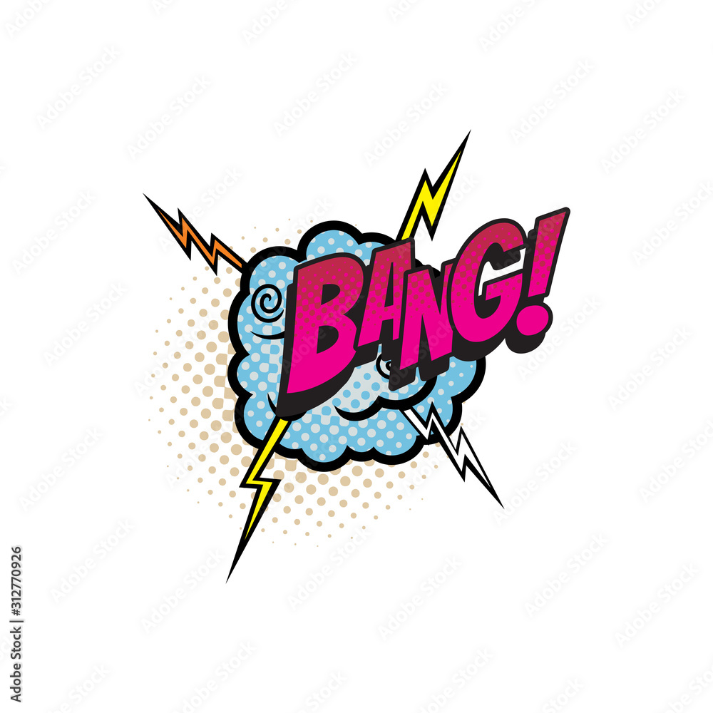 Sound blast, Bang bubble comic book cartoon icon. Vector Bang sound cloud, explosion  boom bang, superhero comic book art speech Stock Vector | Adobe Stock
