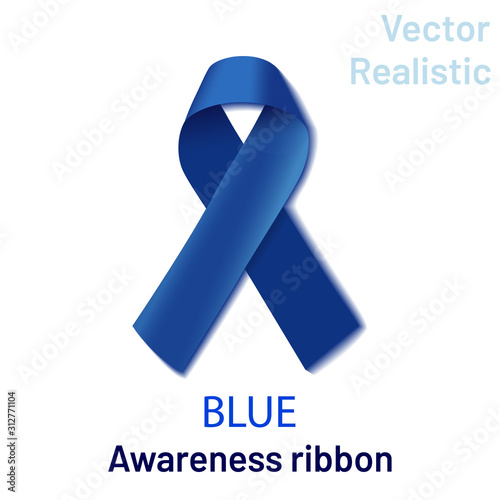Realistic blue vector symbolic ribbon. A small piece of blue ribbon folded into a loop. Expression of Support: Stevens-Johnson Syndrome, Chronic Fatigue Syndrome, Tuberous Sclerosis, Colorectal Cancer