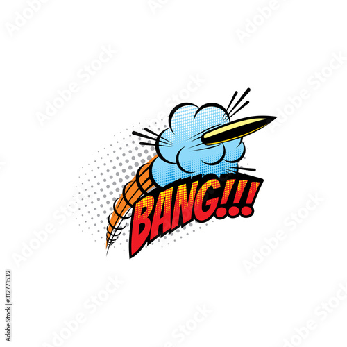 Comic sound blast, bubble chat cartoon comic book icon. Vector Bang sound blast of bullet shooting explosion, comic pop art bubble cloud