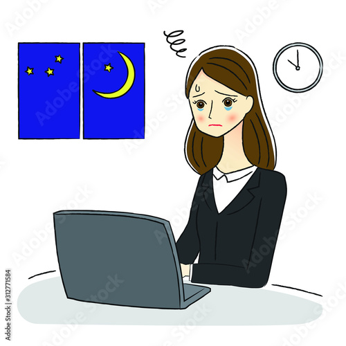 残業するビジネスウーマンのイラスト