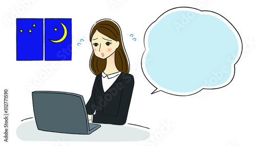 残業するビジネスウーマンのイラスト