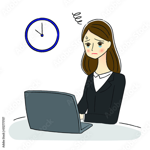残業するビジネスウーマンのイラスト