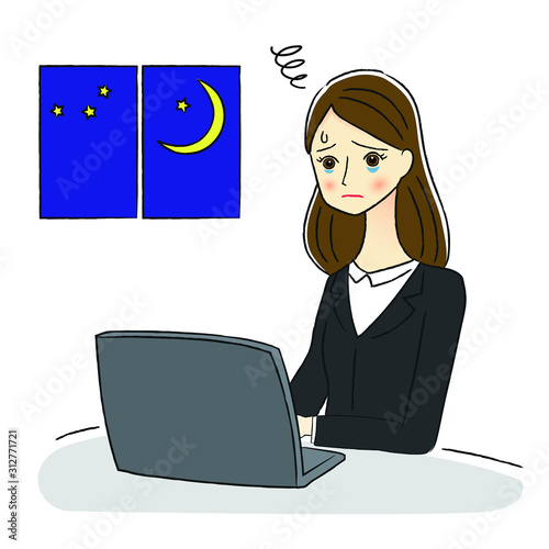 残業するビジネスウーマンのイラスト