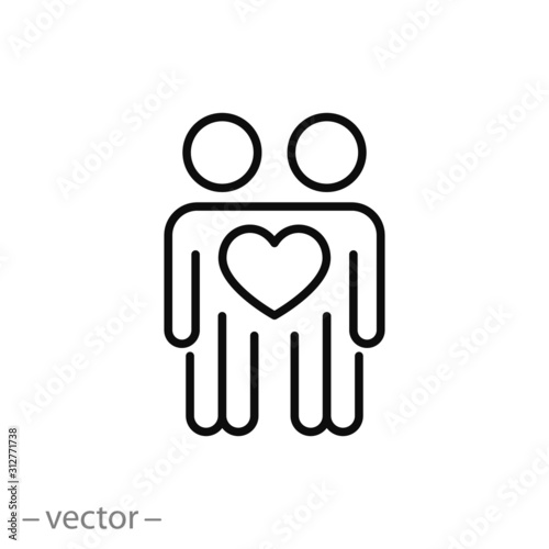 community relationship kindness icon, friendship and respect, love between people, thin line web symbol on white background - editable stroke vector illustration eps10
