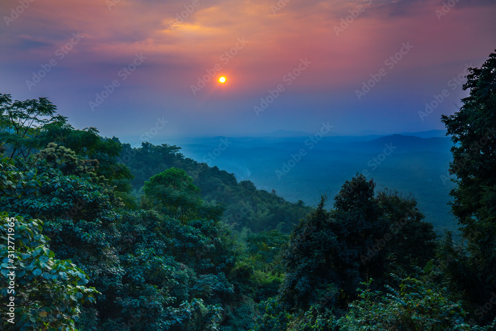 Beautiful Sunset view from Nadukani Churam Kerala India