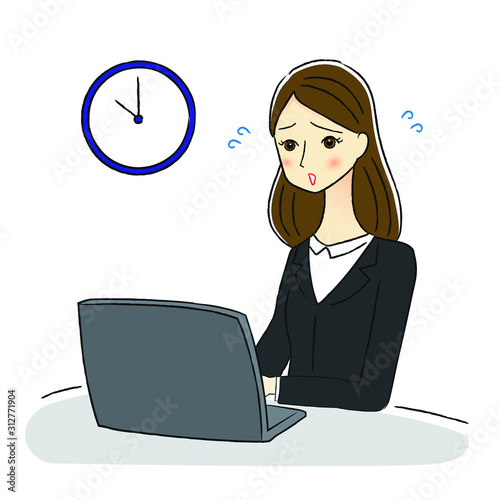 残業するビジネスウーマンのイラスト