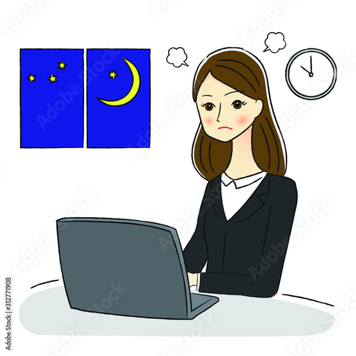 残業するビジネスウーマンのイラスト