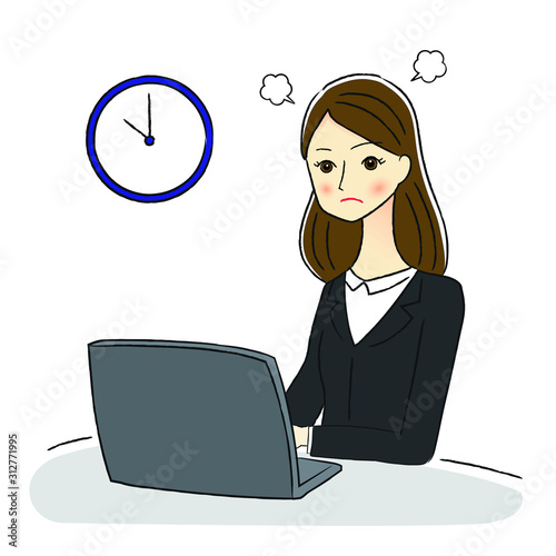 残業するビジネスウーマンのイラスト