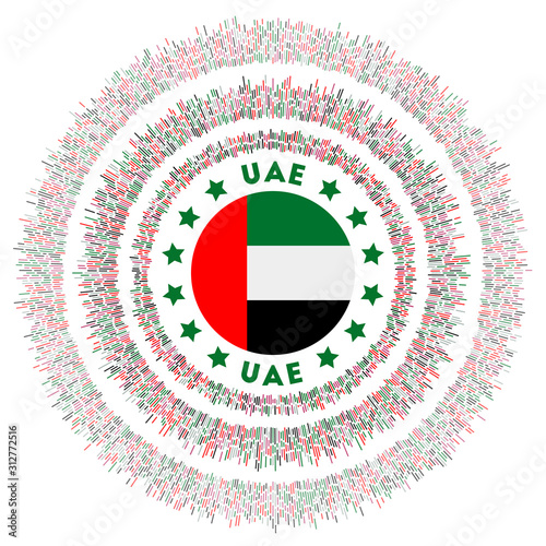 UAE symbol. Radiant country flag with colorful rays. Shiny sunburst with UAE flag. Beautiful vector illustration.