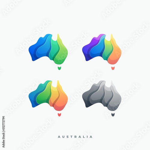 Vector Logo Illustration Abstract Australia with Separated Stacked Objects Colorful Style