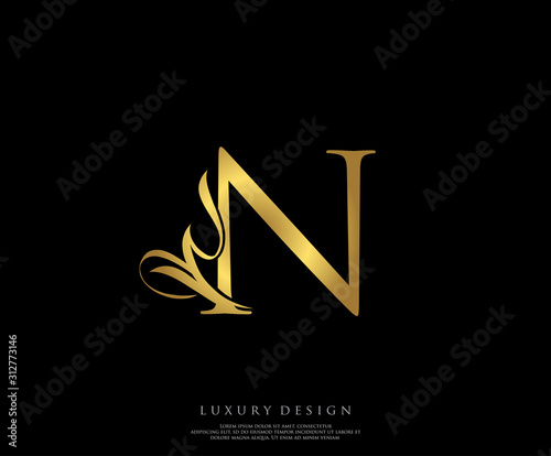 Golden N Luxury Logo Icon, Classy N Letter Logo Design.