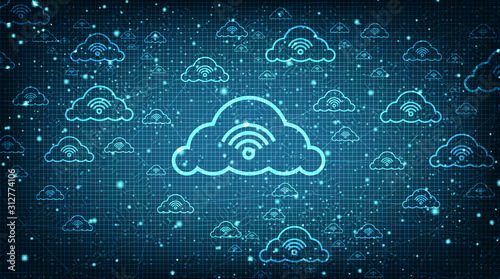 Digital Network Connecting With Clouds on Global Technology background,Cloud Computing concept.